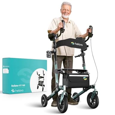 Helavo Outdoor-Arthritis-Rollator mit gepolsterten Unterarmstützen - Stand-Up Rollator mit pannensicheren Vollgummireifen für den Außenbereich - Maximale Mobilität & Komfort im Freien