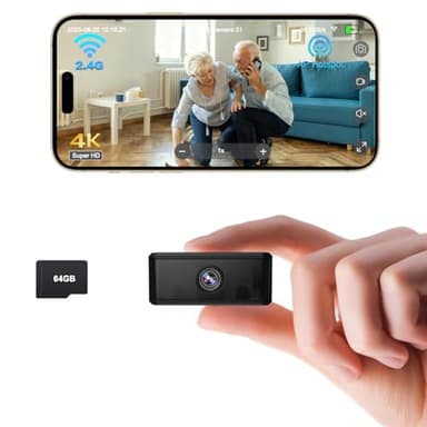 UCOCARE Überwachungskamera Innen,Funktioniert mit oder Ohne WLAN, 4K Mini Kamera mit 64GB Speicherkarte, Nachtsicht, Kamera Überwachung Innen für den Innen- und Außenbereich(Schwarz)