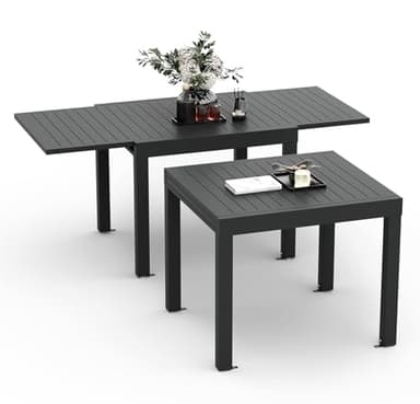 Devoko Esstisch Ausziehbar,80/160 x 75cm Gartentisch Ausziehbars, Aluminium Balkon Ausziehtisc, Gartentisch Wetterfest,ausziehbar auf 160cm, Outdoor Esstisch, Dunkelgrau