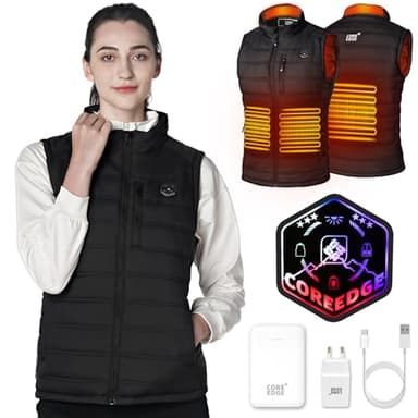 COREEGDE Beheizbare Weste Damen mit 6 Taschen,Beheizte Weste Frühling Herbst Winter,5 in 1 Schalter Heizweste,Wärmeweste mit Stecker&Powerbank,Heheizte Weste für im Freien,Höhere Heiztemperatur M