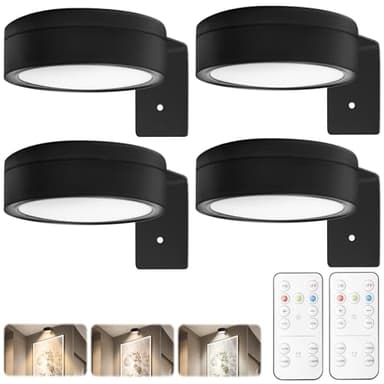 Bildbeleuchtung Kabellos 4er Pack LED Bilderleuchte Batteriebetriebene mit Fernbedienung Dimmbar & 3 Lichtfarben, Magnetisches Bild Licht Wandlampe für Bilderrahmen Kunstwerke Portrait Dartboard