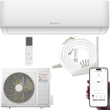 HANTECH H-PRO Split Klimaanlage 12000 BTU für Räume bis 45 m² als Komplettset mit Kupferleitungen - Luft-Luft-Wärmepumpen Technologie - Smart Home kompatibel, WiFi - Heizen, Kühlen, Entfeuchten