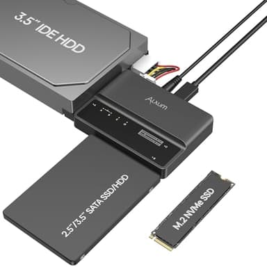 Alxum IDE SATA USB Adapter, USB 3.0 Festplatten Adapter mit Netzschalter für 2.5/3.5 Zoll SATA HDD & SSD M Key Festplatten Dockingstation, mit 12V/2A Netzteil und USB C Kabel