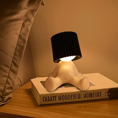Umikk Lustiges LED Tischleuchte, Lampe „Ein kleiner schüchterner Mann“, Kreative A Little Shy Man Nachttischlampe, USB-Aufladung Tischlampe Mit Schirm, Romantische LED Nachttischlampe (Schwarz)