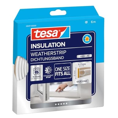 tesa INSULATION Dichtungsband Premium - Selbstklebende Silikondichtung zum Isolieren von Spalten an Fenstern und Türen - Transparent - 6 m x 9 mm x 7 mm