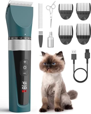 oneisall Schermaschine Katze Leise, Profi Haarschneidemaschine für langhaarkatzen, 5-Geschwindigkeiten Katzenrasierer mit LCD-Display, IPX6 Wasserdicht, Einfache Reinigung (Grün)