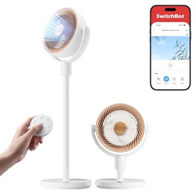 SwitchBot Standventilator mit Luftzirkulation mit RGB-Beleuchtung, 22 dB-ultra-leise, Fernbedienung, Matter via Hub, 9,15 m³/min Luftstrom, höhenverstellbar, 4 Modi, 9 Geschwindigkeiten, 9h-Timer