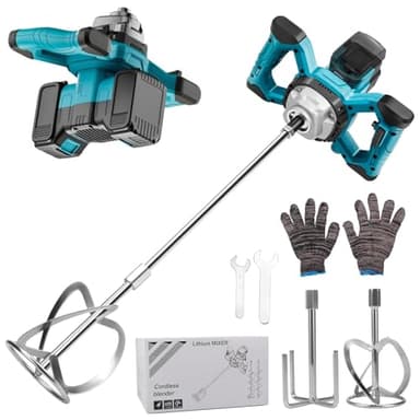 Akku Farbmörtelrührer Kompatibel mit Makita Batterie, 3200W Mehrzweck Brushless Betonrührer mit Rührstäben, Mischkopf, Schraubenschlüssel und Handschuhen(Max. 680 U/min, 6-Gang-Getriebe, Ohne Akku)