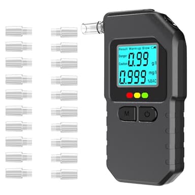 Dusefogo Alkoholtester, Promillemessgerät mit Digitaler LCD-Anzeige, Professioneller Alkoholmessgerät für 20 Mundstücke, Tragbarer Alkohol Tester für Den Persönlichen und Professionellen Gebrauc