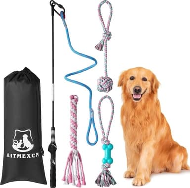 Aitmexcn Reizangel Hunde, Ausziehbare Hundespielangel mit Robustem Seil, Trainingsspielzeug für Kleine, Mittlere und Große Hunde