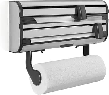 Leifheit Wandrollenhalter Parat Royal 2.0 für 3 Rollen, Küchenrollenhalter für Glatte Schnittkanten, Papierrollenhalter für griffbereite Folien, Folienschneider mit messerscharfen Klingen