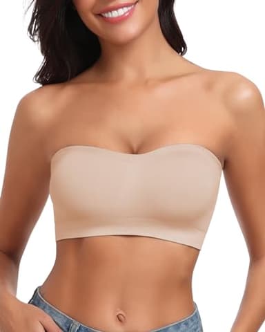 LEYSHE Trägerloser BH ohne Bügel Nahtlose Pull-on Bandeau BH Gepolsterter Damen Bustier ohne Träger Tube Top mit Transparenten Trägern,FS,M