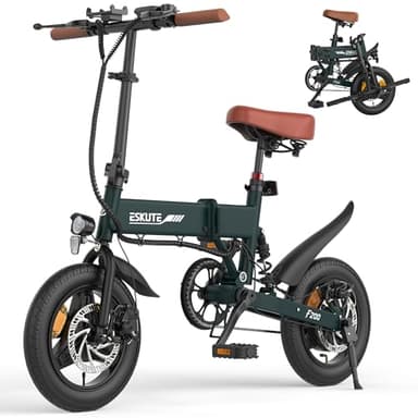 ESKUTE E Bike Herren F200, 14 Zoll Klapprad Elektrofahrrad, 36V 7.8Ah Akku Lange Reichweite bis 35-50KM, Mini Faltbike mit Handyhalterung & USB-Ladeanschluss, E-Mountainbike, Dunkelgrün
