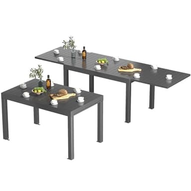 TRIUMPHKEY Gartentisch Ausziehbar, Gartentisch Wetterfest mit Aluminium, 130/260 x 75cm Esstisch Ausziehbar für 6-8 Personen, Geeignet als Gartentisch Partytisch Balkontisch, Dunkelgrau