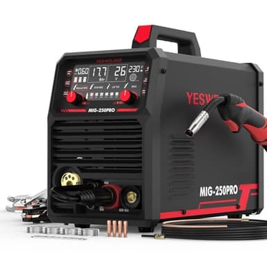 YESWELDER Aluminium MIG Schweißgerät 250A 230V, MIG/Pulsed MIG/Fülldraht/Aluminium MIG/Lift TIG/Elektroden schweißgerät 6-in-1 Multifunktions, Digital Display, Kompatibilität für Spulenpistole