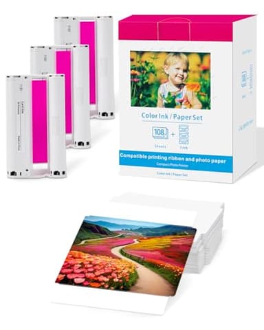 Kompatibel mit Canon Selphy CP1500 54 x 86mm Fotopapier und Farbband, KC-108IP(3x KC-36IP) 2.1 x 3.4in Card Size, für Selphy CP1500 CP1300 CP1200 CP1000 CP910, 3 Farbbänder und 108 Papier