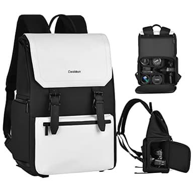 Cwatcun Kamerarucksack, Fotorucksack Wasserdicht Kamera Rucksack Professionelle Spiegellose DSLR SLR Fotorucksack Groß Kameratasche Kompatibel für Sony Canon Nikon und Objektiv Stativ Zubehör,Weiß