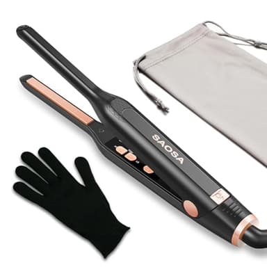 Mini Glätteisen, SAOSA Haarglätter und Lockenstab 2 in 1 Klein Glätteisen für kurzes Haar zum Locken und Glätten, Keramik-Heizplatte, duale Spannungsversorgung, 90-220°C, mit Handschuh (Roségold, s)