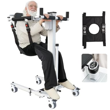 VOCIC Patientenlifter Elektrisch für zuhause AY06, verstellbar Transferstuhl 150KG Klappbar für Auto, Patientenheber für Kleine Räume, Toilettenstuhl Senioren mit Rollen