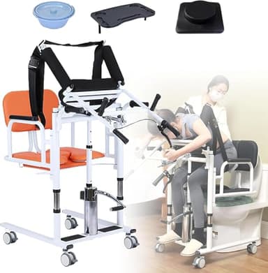 ZQHQKJ Patientenlifter Hydraulisch für Zuhause – 180° Seiteneinstieg, Höhenverstellbar (42-65 cm), Manueller Transferstuhl für Bett, Rollstuhl, Bad & WC, 200 kg Tragkraft,Orange