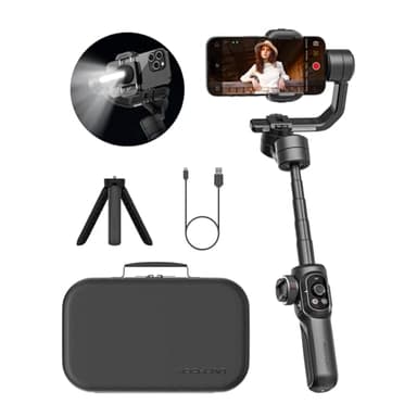 AOCHUAN Gimbal-Stabilisator für iPhone, 3-Achsen Industriestandard Gimbal mit 360°Rotation, Stabilisierung mit integrierter Verlängerungsstange,Stabilisator mit Licht für iPhone/Android-Smart S2