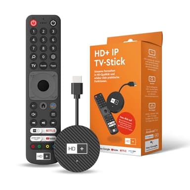 HD+ IP TV-Stick – Der TV-Stick, der Immer direkt mit Live-Fernsehen startet | Fernsehen ohne Satellit oder Kabel über Internet | Zugriff auf Mediatheken & Apps | Inkl. 3 Monate HD+