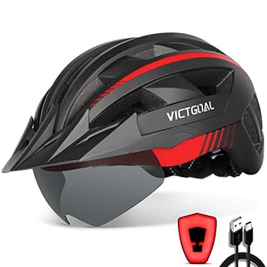 VICTGOAL Fahrradhelm Herren Damen MTB Helm mit Abnehmbarer Magnetische Schutzbrille Visier Atmungsaktiv mit 21 Belüftungskanäle Radhelm Einstellbare Fahrradhelme (M: 54-58cm, Schwarz Rot)
