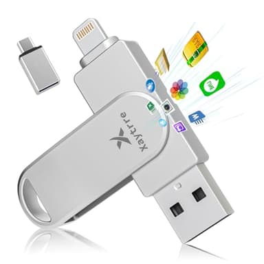 USB Stick für iPhone 512GB,MFi-zertifizierter,Xaytrre Memory Stick 3 in 1,Speicherstick USB 3.0,Photostick,Fotostick,Flash Drive für iOS,iPad,OTG Android Handy,Laptop,Pc(Silber)