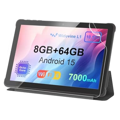 AWOW Tablet 10 Zoll Android 15: 2025 Neueste 7000mAh Octa-Core 8GB RAM+64GB 1TB TF Tablet PC mit WiFi 6 2.4G/5G Bluetooth 5.0 1280 * 800 FHD GMS Dual Kamera mit Hülle und Schutzfolie