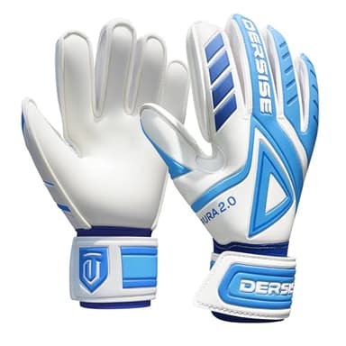 DERSISE Torwarthandschuhe für Kinder und Erwachsene, Torwarthandschuhe mit 4 mm Latex-Anti-Rutsch-Griff, Fingerschutz, für jedes Wetter (Blau, 7)