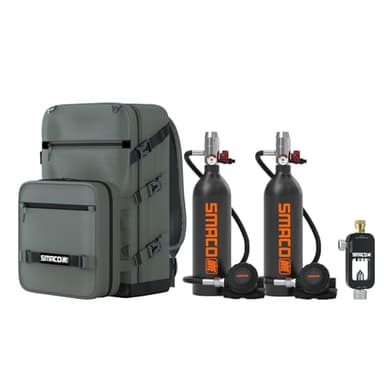 SMACO Mini-Tauchflasche 1L für Flachwassertauchen Doppeltes Tauchset unterstützt Unterwasseratem Tauchflaschen-Set mit Sub-Rucksack für Unterwasser-Unterhaltung/Taucharbeiten