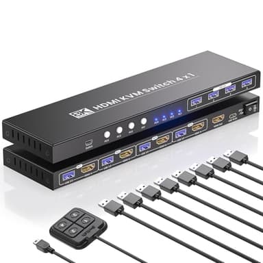 4 Port HDMI KVM Switch 4 PC 1 Monitore, 8K60Hz 4K120Hz USB 3.0 KVM Switches, Steuerung von 4 PCs mit 1 Monitor, Tastatur und Maus
