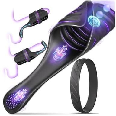 Masturbieren für Männer Elektrisch Handfrei Hoden Vibrator mit Klopfen und Biegen nach Bedarf, Sex Spielzeug Vibratorensets für die Männer, Masturbator mit Penisring, Penis Vibrator Sexspielzeug