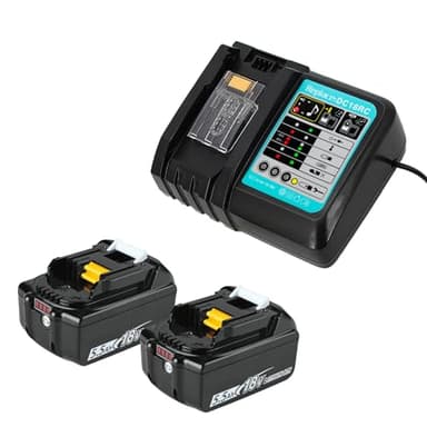 2 Stück 5500mAH Akku und Ladegerät, Ersatzakku für Makita 18V Akkus, BL1850 Akku für Baustellenradio DMR108 DMR110 DMR107 DMR112 DMR104 Radio mit LED Werkzeugakku, 2 Akkus+Ladegerät