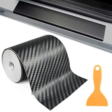 10cm x 3m Carbon Folie Auto,Auto Einstiegsleisten Schutz Aufklebe mit Kunststoffschabern,Wasserdichter Kratzfest 3D Selbstklebend Autofolie,Schwarz Carbonfolie,für Die Meisten Autos,Fahrrad,Motorrad
