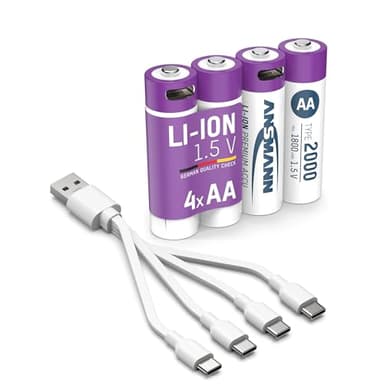 ANSMANN 4er Pack Li-Ion Akku Mignon AA 1800mAh mit USB-C Ladeanschluss