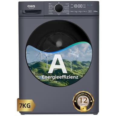 CHiQ Waschmaschine 7kg, InverterMotor, EEK A| 60x46,5x84cm, Große Tür| Eco, Speed Wash, Auto Clean, Kindersicherung|1200 U/Min, Washer Grau, CW07123863AX