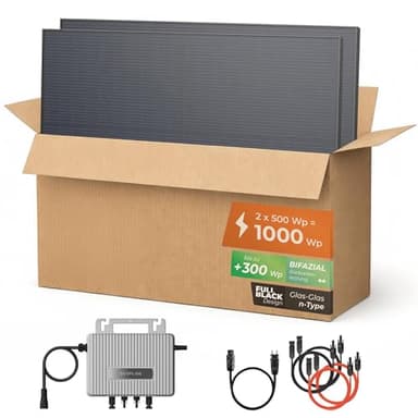 Solarway® 1000Wp / 800W Balkonkraftwerk komplett Steckdose - neuester EcoFlow Stream 800 Watt Wechselrichter - Solaranlage Komplettset - 500W bifaziale Black Solarmodule & EcoFlow & Zubehör
