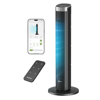 Pureborne Leiser Ventilator, 23dB Smart Turmventilator, 90° Oszillation Tower Fan, 4 Stufen, 12H Timer Turmventilatoren für Schlafzimmer, 91cm, Schwarz, 1 Pack+ 4 Modi