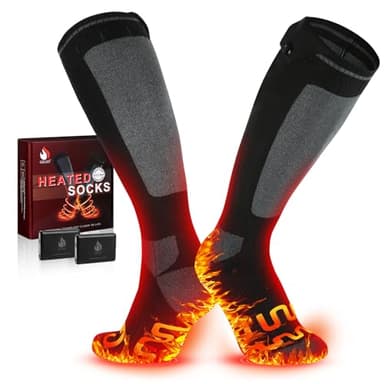 Beheizbare Socken, Beheizte Socken Damen Herren, die Lösung für Maximale Heizfläche im Jahr 2025 5V 6000 mAh Wiederaufladbare Heizsocken für Skifahren, Outdoor, Camping, Wandern (Größe L)