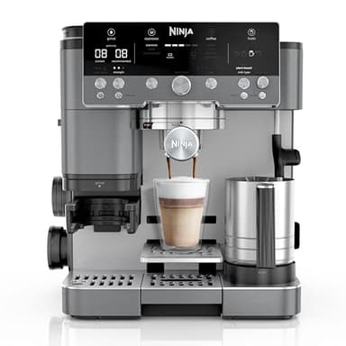 Ninja Luxe Premier 3-in-1 Kaffeemaschine, für Espresso, Cold Brew & Filterkaffee, 4 automatische Schaumeinstellunge, Grau-Metall, ES601EUGM