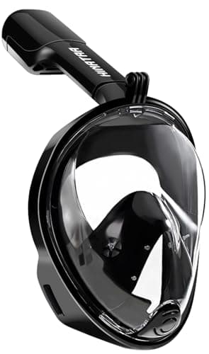 HINATAA Schnorchelmaske, 180° Vollgesicht, Tauchmaske, freies Atmen, Anti-Beschlag- und Anti-Leck-Technologie mit verstellbaren Kopfbändern für Erwachsene, Jugendliche, Kinder (Schwarz, S-M)