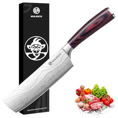 WULEECO Küchenmesser Hackmesser 18 cm, Japanisches Nakiri Messer, Profi Kochmesser Fleischmesser aus Hochwertigem Edelstahl, Extra Scharfe messer für Küchen mit Ergonomischem Pakkaholz-Griff