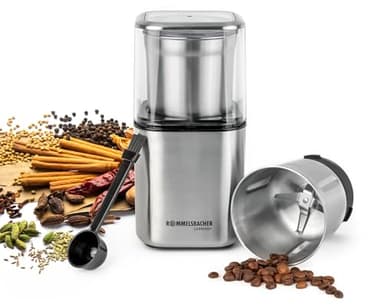 ROMMELSBACHER Gewürz und Kaffee Mühle EGK 200, 2 Edelstahlbehälter mit Schlagmesser & Spezialmesser, Füllmenge 70 g, Mahlgrad über Mahldauer wählbar, auch für Pesto, Gewürze, Nüsse, Zucker, 200 Watt