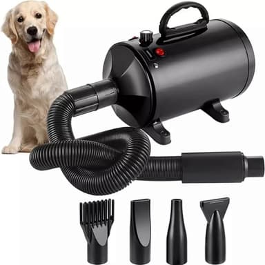 Memows Hundefön Hundetrockner, 2800W Profi Blower hundefön, Einstellbare Geschwindigkeit und Wärme, Pet Dryer Haustier Haartrockner Hundepflege -Trockner-Gebläse mit 4 Verschiedenen Düsen (schwarz)