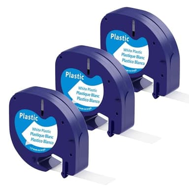 TapeTek 3 Etikettenband kompatibel für Dymo Letratag 91201 Plastic Label Tapes for LT-100H LT-100T LT-110T QX50, XR, XM,200B 2000 Plus Label Beschriftungsgerät Schwarz auf Weiß (3ERX91221 Plastic)