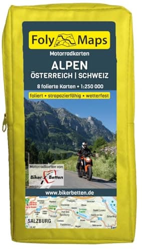 FolyMaps Motorradkarten Alpen Österreich Schweiz: 1:250 000 | foliert | wetterfest | reißfest