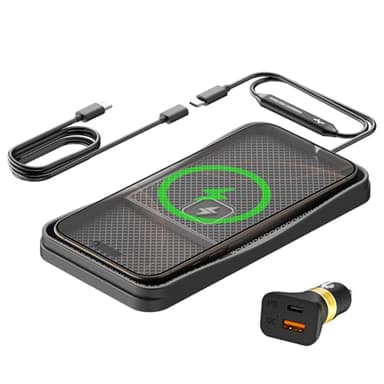 Polmxs Induktives Laden Auto, 15W Schnelles Kabelloses Ladepad Auto rutschfeste Induktive Ladestation Auto mit 30cm Kabel und 70cm Verlängerung, Kompatibel mit iPhone 16/15/14/13, Samsung, Google