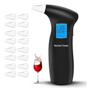 RUTIDA Alkoholtester, Alkoholmessgeräte Polizeigenau mit 16 Mundstücken, Professioneller Alkohol Tester Promillemessgerät mit Digitaler LCD-Anzeige und Halbleiter Sensorik
