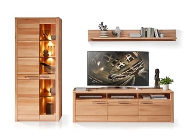 moebel-eins Nestor ONE Wohnwand I, Material Teilmassiv, Kernbuche lackiert